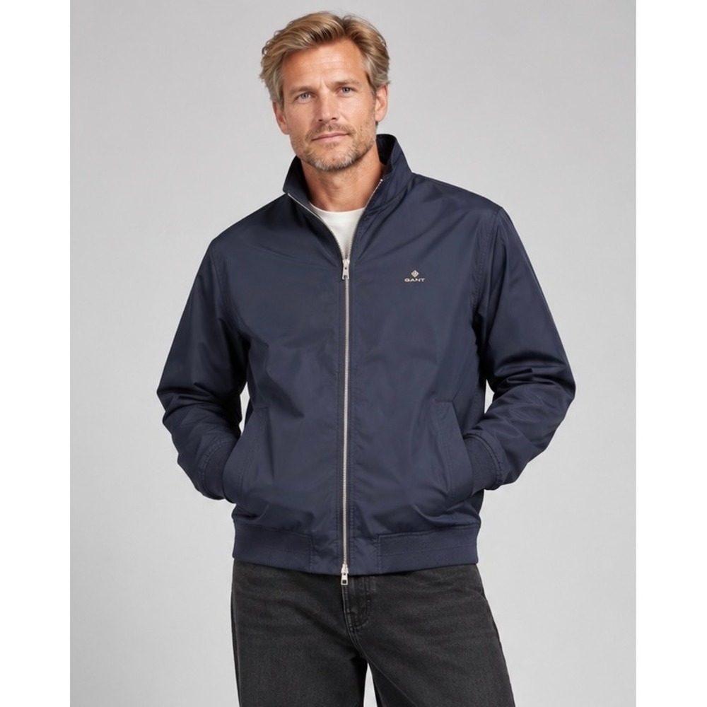 Gant Mens Harrington Jacket Navy Blue Full Zip Mock Neck Size 2XL